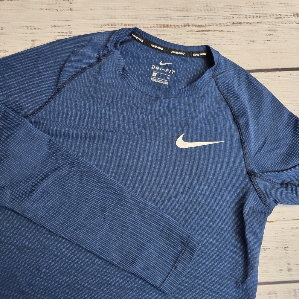 Nike Pro Dri‎ Fit Slim Fit Long Sleeve Training Shirt Blue Mens Small BV5645-451